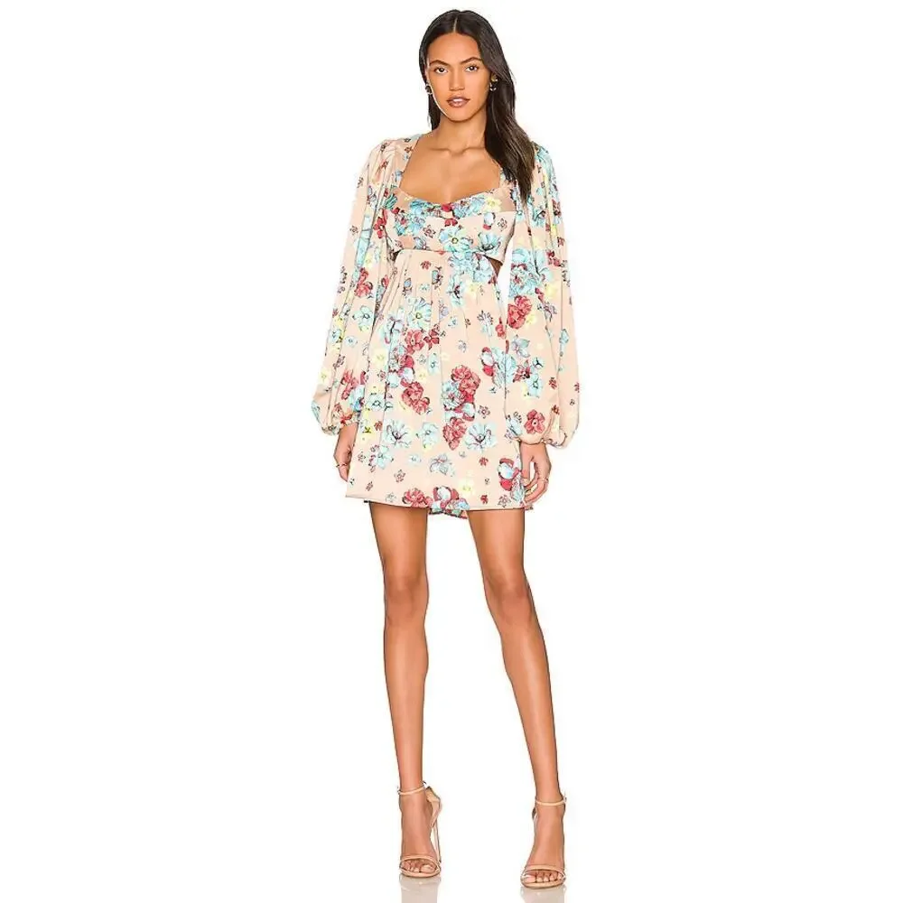 AFRM Anita Mini Dress Aqua Bouquet Size XS